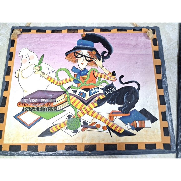2 Halloween Witch Spells Wall Hangings 10" x 8” Slate Art Plaques Pictures Decor - Picture 3 of 7